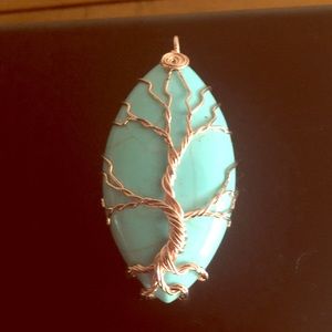 Real gemstone copper wrapped tree design pendant